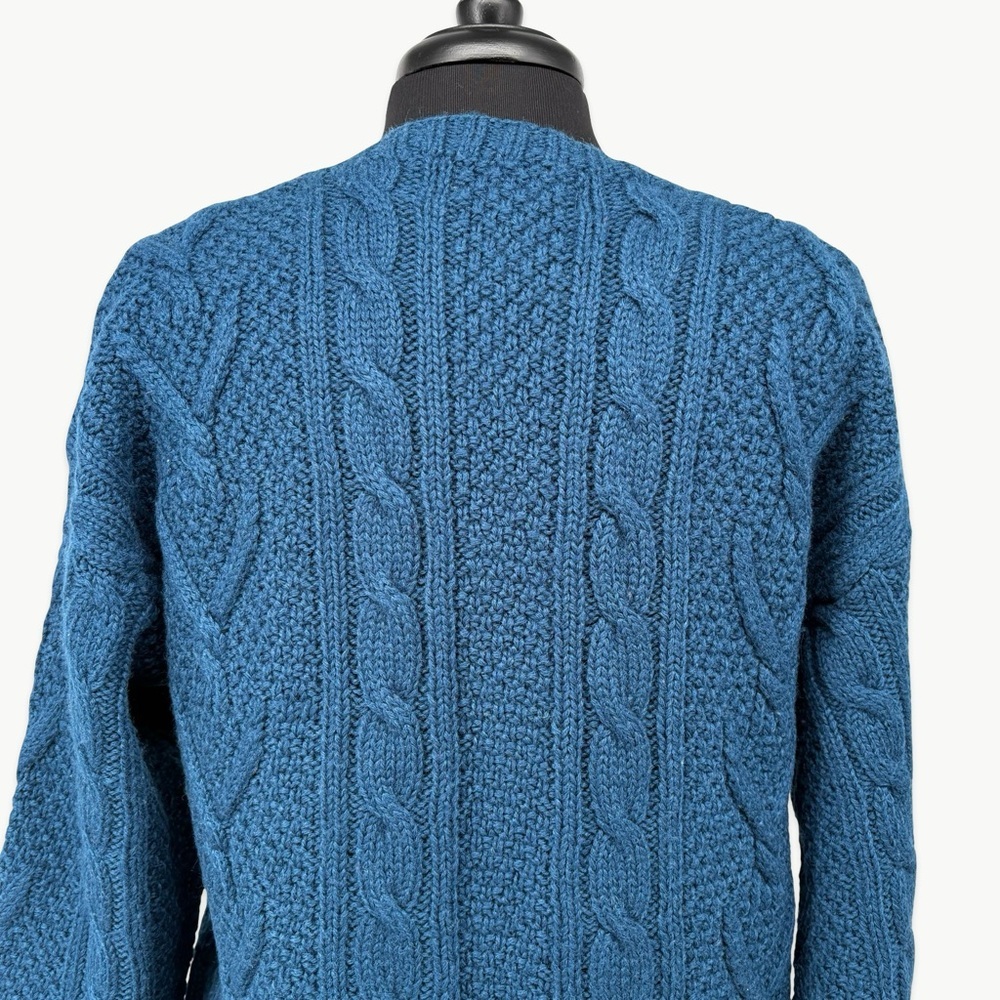 Vintage L.L. Bean Fisherman Cable Knit Wool Cardigan Sz Medium Navy 90s Classic - Picture 8 of 13